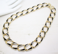 Stylish Vintage 1980s Gold Curb Link Black Enamel Collar NECKLACE Jewellery - £23.77 GBP