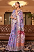 Women&#39;s Kanjivaram Pure Soft Silk Handloom Saree Pure Golden Zari With B... - £48.41 GBP