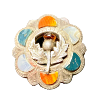 Antique Sterling Silver Banded Agate Pin Citrine Scottish Thistle Jewelry Brooch - £174.15 GBP