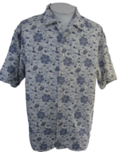 Daniel Cremieux Men camp shirt XL p2p 28&quot; antique floral white blue Hawaiian - £14.86 GBP