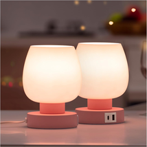 Pink Touch Table Lamp with USB Charging - 3 Way Dimmable Small Lamp for Bedroom, - £96.53 GBP