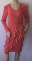 New Mikael Aghal Cold Shoulder Draped &amp; Ruffle Front Coral Dress (Size 6) - £64.30 GBP