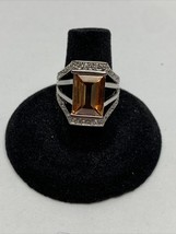 Stunning Silver Tone Simulated Light Orange Stone Ring  Size 6 KG - $14.85