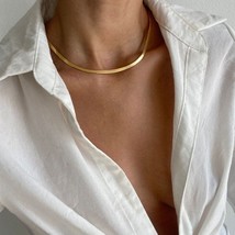 Stainless Steel 18K Gold Chain Herringbone Necklace - £18.75 GBP