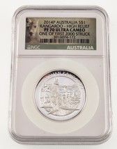 2014-P Australia S $1 Canguro Alto Alivio NGC PF70 Muy Camafeo Con / Caja COA - £78.40 GBP