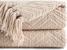 Couch Cover Blanket, Textured Knitted Throw Blanket With Tassels,, Battilo Home. - £32.36 GBP