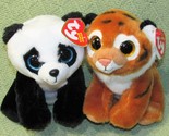 TY BOOS VELVETY BABOO THE PANDA &amp; TIGGS THE TIGER WITH HEART TAGS 6&quot; PAI... - £12.79 GBP