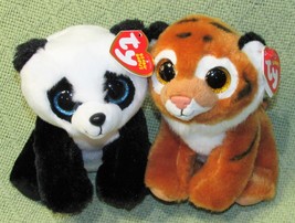 Ty Boos Velvety Baboo The Panda &amp; Tiggs The Tiger With Heart Tags 6&quot; Pair Plush - £12.73 GBP