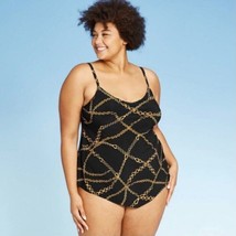 Aqua Green Womens Swim Top Tankini Black Gold Chain Link Graphic Halter - $19.97
