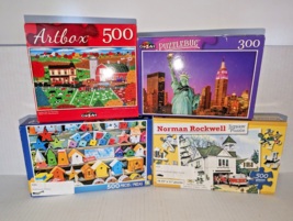 Lot of 4 Jigsaw Puzzles Statue of Liberty, Bird Houses, Farm, Norman Rockwell - £16.33 GBP