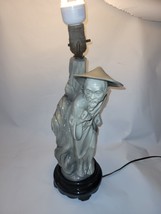 Antique  Vintage Oriental Cracking Porcelain Fisherman Figurine Lamp 18&quot;... - $155.03