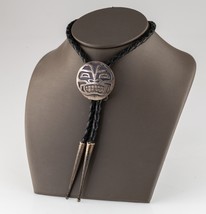 Argent Sterling Northwest Native Américain Singe Bolo Cravate Avec Tress... - $498.66