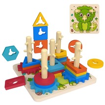 Montessori Toys For 1 2 3 4 5 Year Old Toddlers,Wooden Sorting &amp; Stacking Toys F - £20.39 GBP