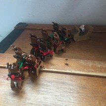 Handmade Carved Scandinavian Miniature Wood Reindeer w Santa’s Sleigh Rudolf &amp;  - £15.46 GBP