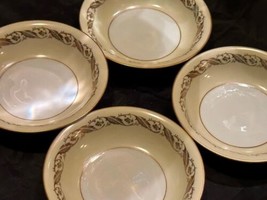 Noritake Gold Leaf Band Dessert/ or Berry Bowls Cream &amp; White (4) 5-1/2&quot; #5298 - £25.07 GBP