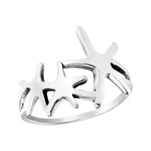 Tropical Beach Inspired Triple Starfish Sterling Silver Ring-6 - £11.85 GBP