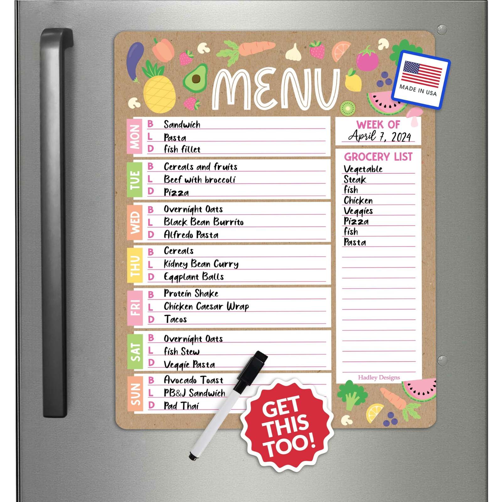 Doodle Kraft 2 Magnetic Meal Planner | Weekly | Calendar &amp; Planners - $21.99