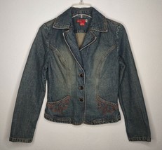 Vintage GUESS Jean Jacket Women Small Embroidered Western Faded Tailored... - £19.76 GBP