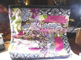 Vera Bradley Floral Patchwork W/ Black Patent Leather Trim Shoulder Bag  #PW345 - £18.53 GBP
