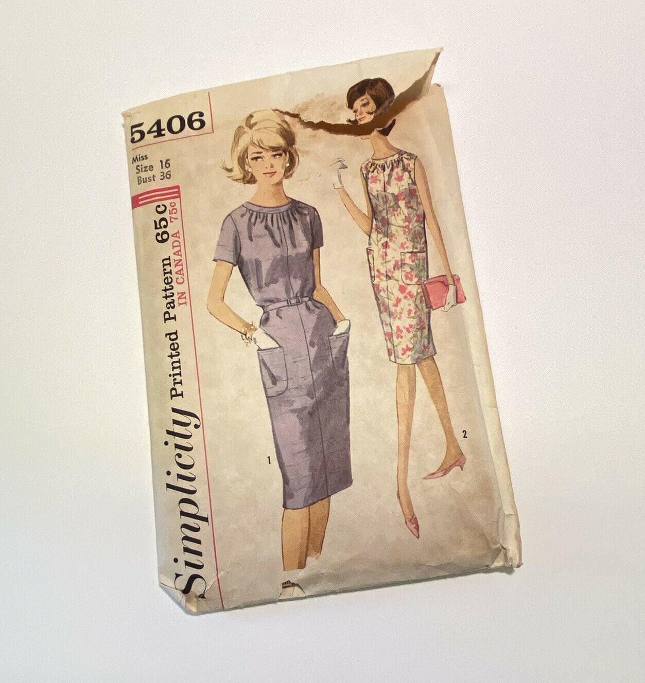 Simplicity 5406 Dress Misses 16 Bust 36 Sewing Pattern Cut Complete Vintage 1964 - £10.92 GBP