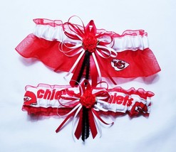 Red Organza Wedding/Prom Garter Set, Red/White Ribbons, Flower, 19-22&quot;, Vtg Fabr - $20.00