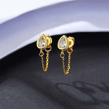 925 Silver Drop Chain Stud Earrings French Zircon - £9.29 GBP