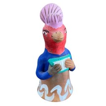 Vintage Oaxaca Mexican Folk Art Rooster Holding Hymn Book Clay Bell - £34.99 GBP