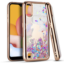 For Samsung Galaxy A01 - Waterfall Liquid Glitter Rubber Case Rose Gold Unicorn - £11.18 GBP