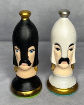 Duncan Chess Mold Ceramic Painted Pawn Set of 2 Black White Gold Vintage 1970&#39;s - £19.41 GBP