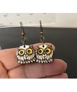 Cute Wood Owl Dangle Earrings J252 - $187.90 MXN