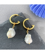 Natural Baroque Freshwater Pearl Drop Hoop Earrings for Women - $49.99