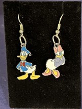 Donald & Daisy Duck Enamel on Silver Tone Metal French Wire Earrings - $9.94