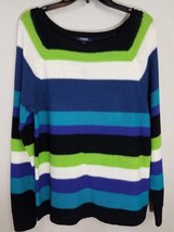 Womens Chaps Bold Striped Sweater Boatneck Long Sleeves Green Blue Sz L NWT - $19.99