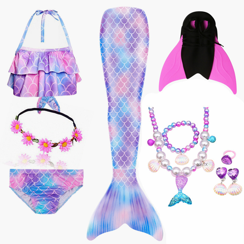 HOT!Purple Mermaid Tail Swimming with Monofin Swimsuit Costume Summer Dress