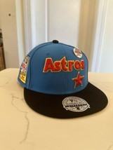 Houston Astros Mitchell &amp; Ness Topps Blue Black Script Hat Cap 7 3/8 New - £58.40 GBP