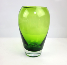Green to Clear Murano Style Art Glass Vase Accent Flower Vase Clear Base 8.5&quot; - £28.12 GBP
