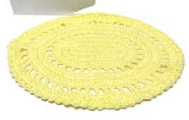 Vintage Handmade Crocheted Oval Table Centerpiece Placemat Yellow 18x14 in - £14.50 GBP