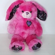 Build A Bear Hot Pink Black Ears Bunny Peace Love Stuffed Animal Plush B... - $23.75