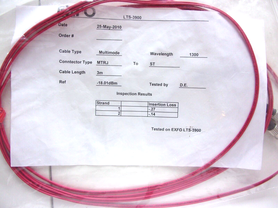 LTS-3900 MULTIMODE 3M RED FIBER OPTIC CABLE REF MTRJ ST - $10.70