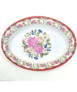 Melamine Ware Oval Floral Serving Platter Rosa Pink Roses Red Trim 14&quot; x... - £13.91 GBP