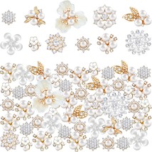 60 Pieces Rhinestone Buttons,Faux Pearl Embellishments Buttons,Flat Back... - £16.63 GBP