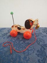 1965 Fisher Price Little Snoopy Wheel Wood Pull Toy w/Original Shoe #693 - $14.86