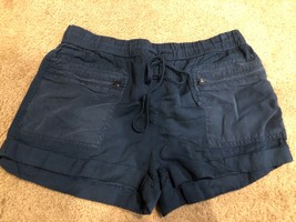 Forever 21 Blue Shorts Cotton Size L Large Zippered Pockets Elastic Adjustable - £11.00 GBP