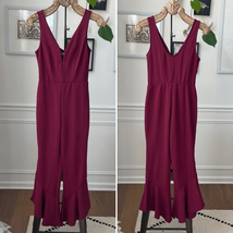 Bailey Blue Trumpet Flare Hem Jumpsuit Burgundy Plunging Neckline S - $482.11 MXN