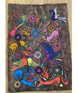 Vintage Native American Polychrome Painting on Bark Animals and Flowers - £37.91 GBP