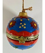 2 inch Christmas Ball Hinged Trinket Box Flower Floral Pink Blue Ornament - £17.10 GBP