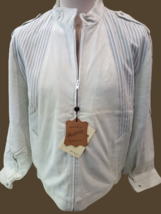 Men&#39;s Jacket Real Leather Madras Light White Striped Size 50 Spring Aniline - £141.95 GBP