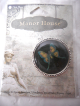 2008 Blue Moon Bead Manor House Metal Acrylic Graphic Butterfly Black Pendant - $5.93