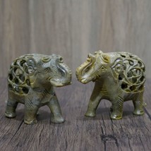 Hand Crafted Elephant Trunk Up Statue | Natural Soapstone Home Decor - 7&quot; Long - £55.53 GBP