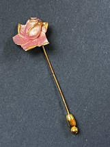 Vintage Pink Enamel Rose Bud Flower Goldtone Lapel Stick Pin – 2.5 x 5/8th’s in - £7.46 GBP